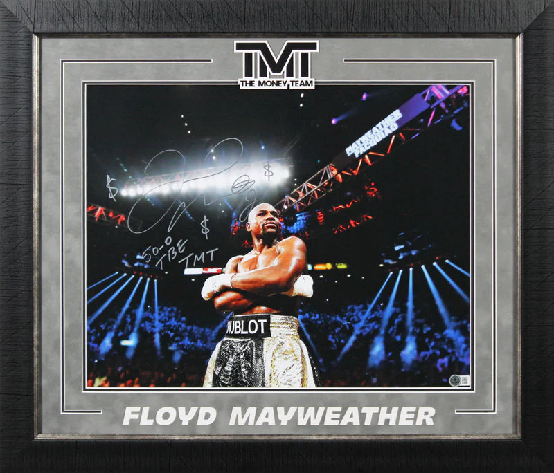 Floyd Mayweather Signed & Inscribed Boxing Print Size 16″ x 20″ Framed with Beckett COA